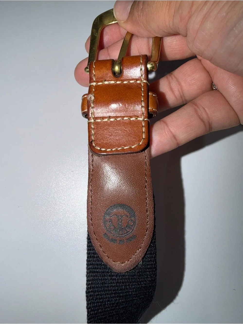 Men's Tan Leather & Black Fabric Belt - Classic Casual Style